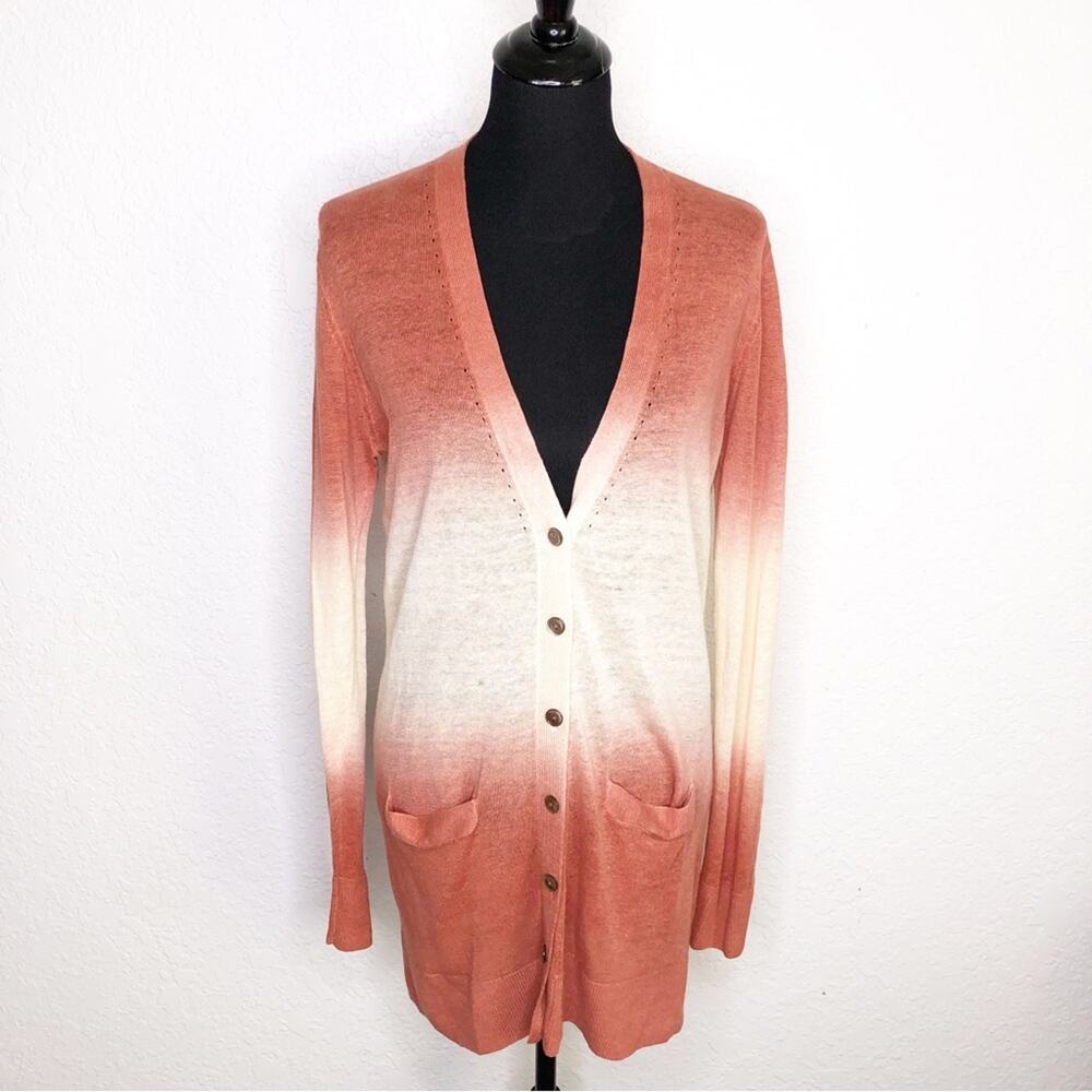 Ann Taylor‎ orange cream ombre linen long button cardigan size Medium